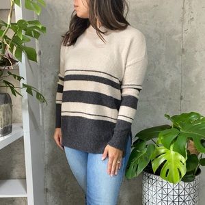 Magaschoni Cream and Black Striped Sweater